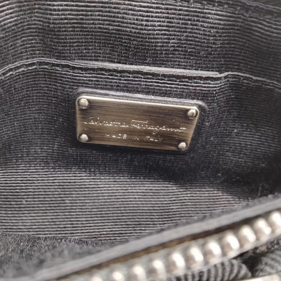 Auth Salvator Ferragamo Black Leather Small Studded Crescent Vara Hobo Bag - Picture 8 of 9